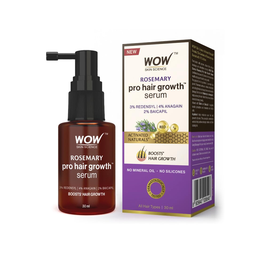 WOW Skin Science Rosemary Pro Hair Growth Serum| Stimulates Hair Growth| Strengthens Roots | Adds Volume | Gives Fuller Looking Scalp| Powered By Rosemary, Redensyl, Anagain, Biotin & Baicapil | 30ml