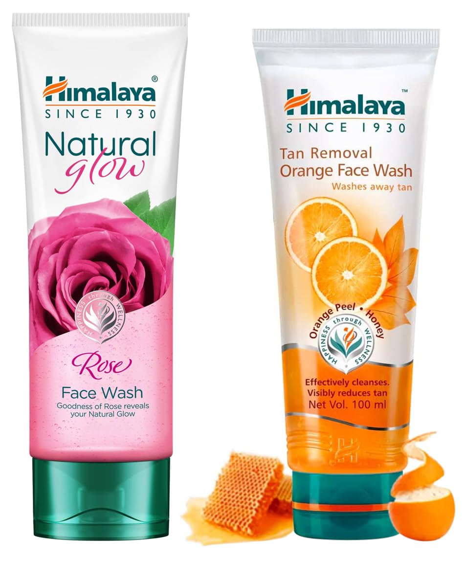 Himalaya Natural Glow Rose Face Wash, 100ML INDIA&Himalaya Tan Removal Orange Face Wash, 100ml
