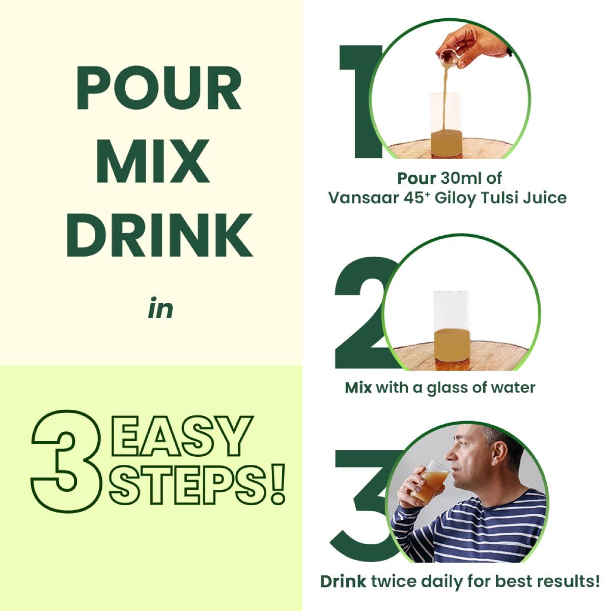 Vansaar 45+ Neem Grown Giloy Tulsi Juice with 4-in-1 Immuno- Enhancing benefits| Handpicked Fresh Tulsi and Neem grown Giloy| NIB rich for all-round Immunity| 100% Pure, Natural Juice - 1L