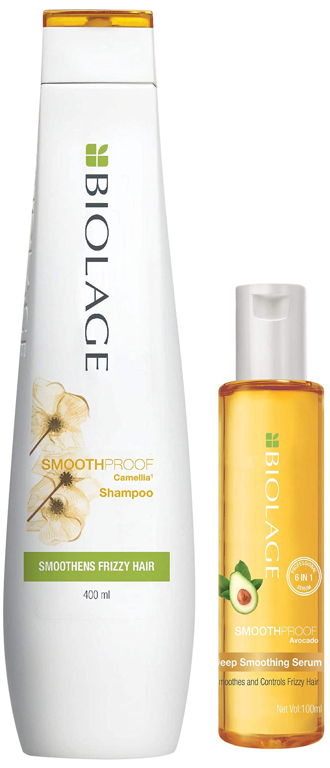Biolage Smoothproof Shampoo, 400ml & Smoothproof Deep Smoothing 6-In-1 Professional Hair Serum For Unisex For Frizzy Hair, 100ml