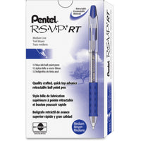 Pentel® R.S.V.P.® RT Retractable Ballpoint Pens, Medium Point, 1.0 mm, 61% Recycled, Transparent Blue Barrel, Blue Ink, Pack Of 12 Pens 12 Pack