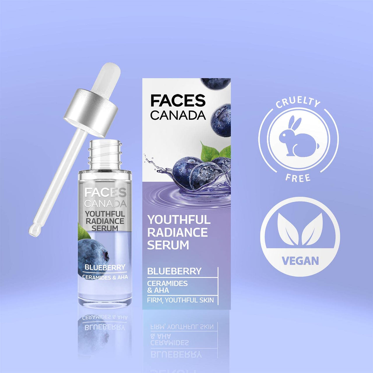 FACESCANADA Youthful Radiance Serum, 27 ml | Blueberry, AHA & Ceramides | Biphasic Face Serum | Anti-Ageing | Brightens, Hydrates, Moisturizes for Younger-Looking, Radiant Skin