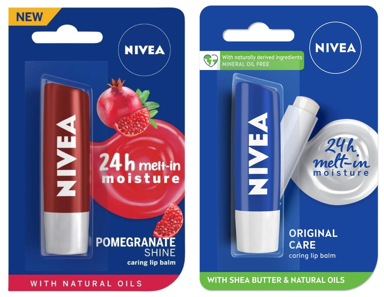 NIVEA Lip Balm, Original Care, 4.8g and NIVEA Lip Balm, Pomegranate Shine, 4.8g