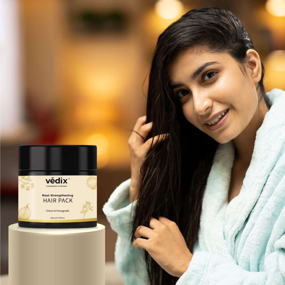 Vedix Hair Pack for Hair Growth with Onion + Methi Powder, Customized Ayurvedic Root Strengthening Hair Pack Powder, Hair Mask for Stronger Hair & Thicker Hair - 100gms