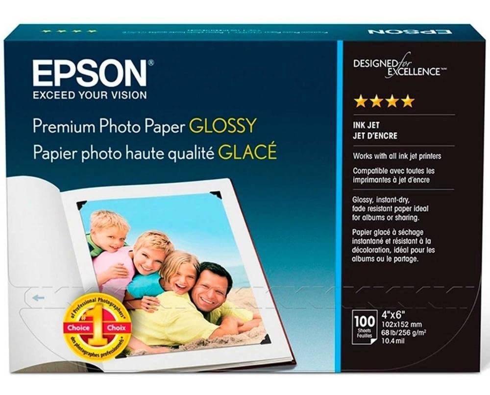 Epson S041727 Premium Photo Paper, 68 lbs., High-Gloss, 4 x 6 (Pack of 100 Sheets),White 4x6 Inches