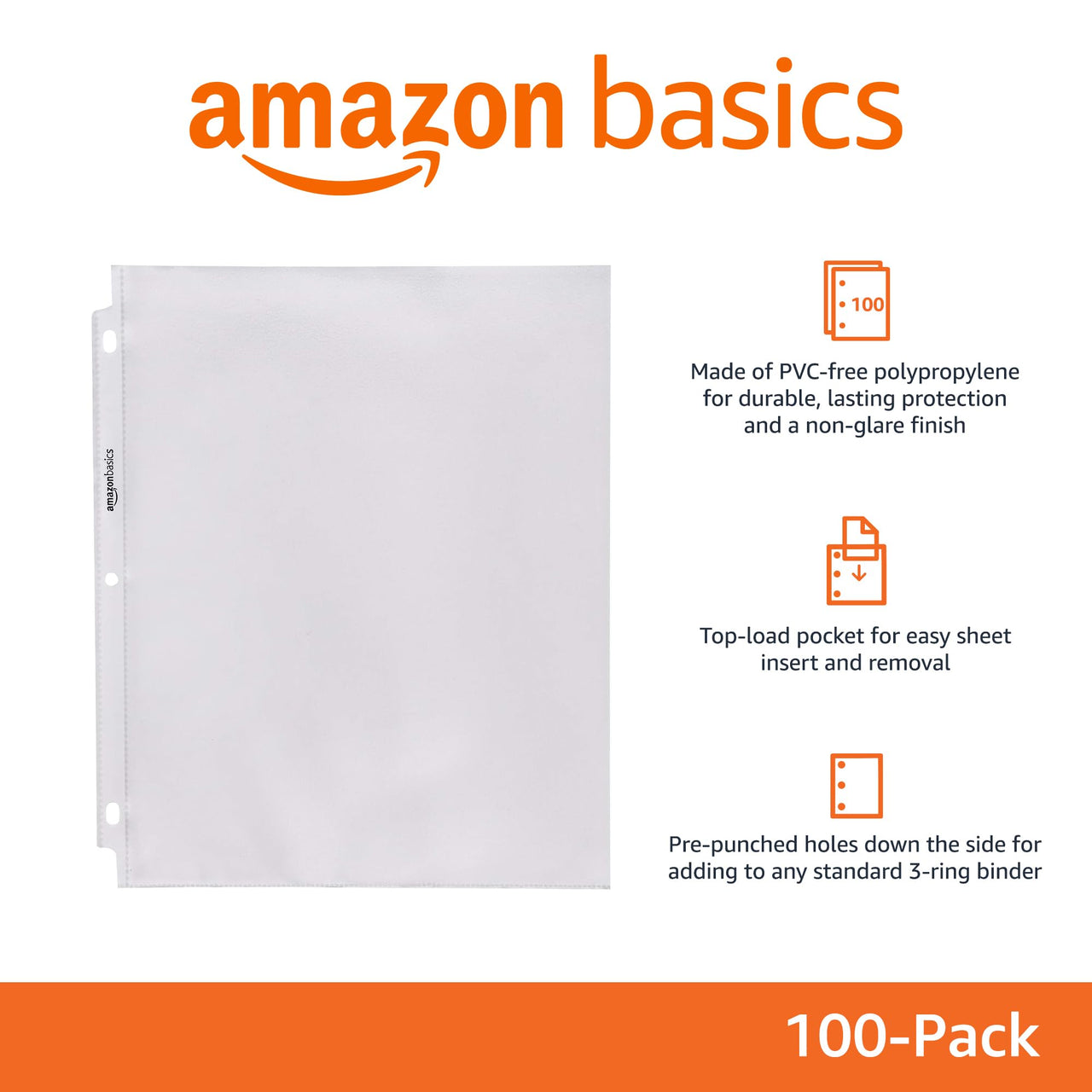 Basics Sheet Protector, Non-Glare, 100-Pack, 8.5 x 11, Clear 100 - Pack