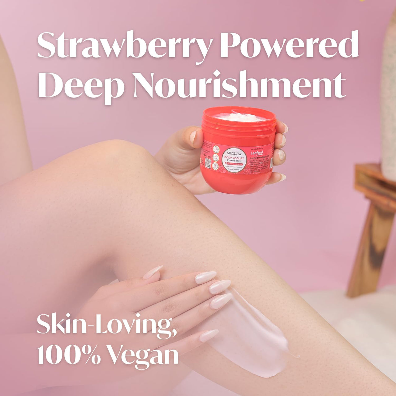 Meglow Strawberry Body Yogurt | Body Moisturizer for Dry Skin | Oil Free | Fragrant Body Yogurt for Skin Radiance | Yogurt for Long Lasting Skin Hydration 200ml