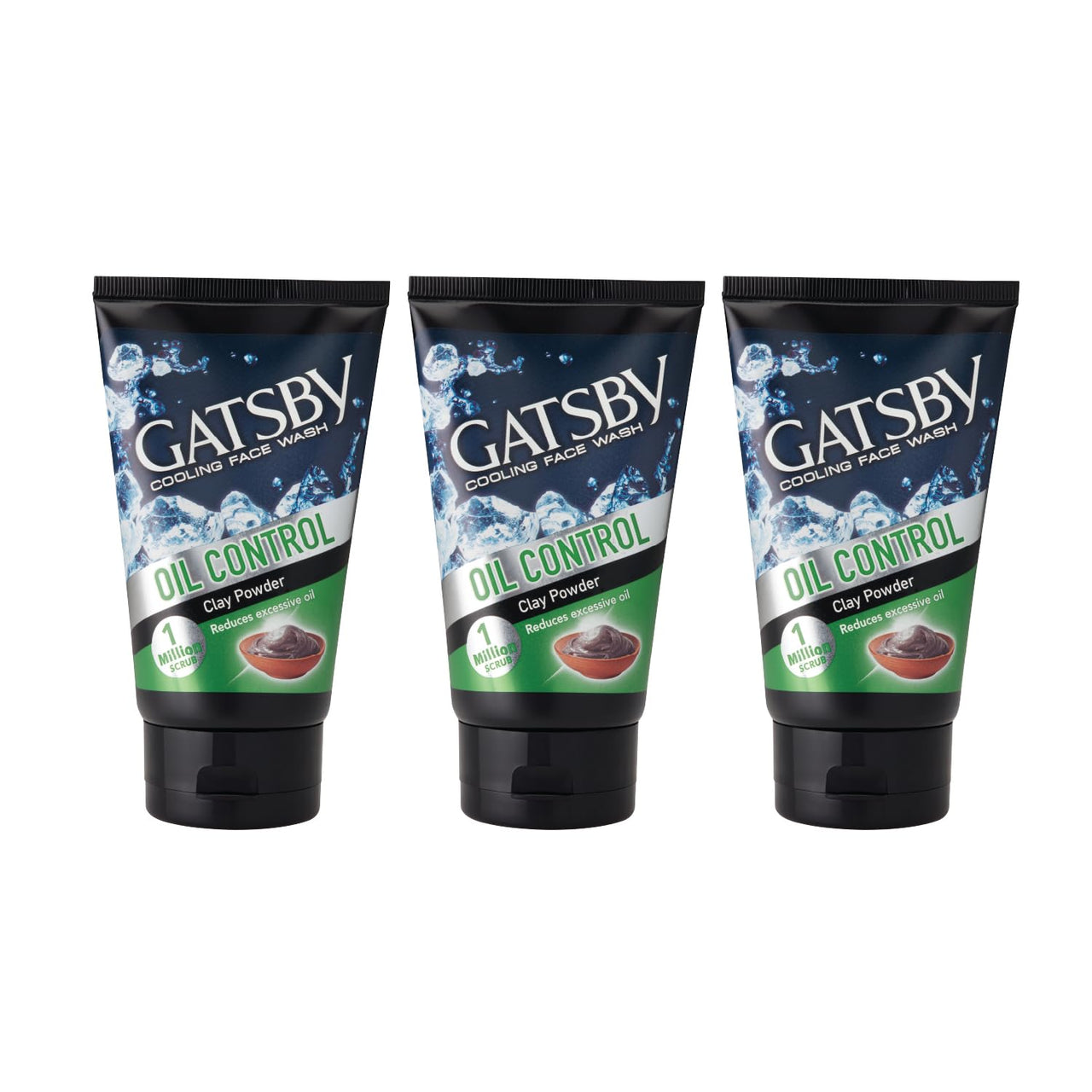 Gatsby Japan Cooling Face Wash - Oil Control, 50ml (Set of 3) | For Deep Cleansing, Contains Clay Powder, Powered With Micro Scrub Beads | Facewash for Men | Made in Indonesia