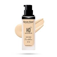Seven Seas HD High Definition Foundation, SPF 30, Satin Finish, Oil Free and Long lasting Liquid Foundation for Women (02-Skin, 40ml)