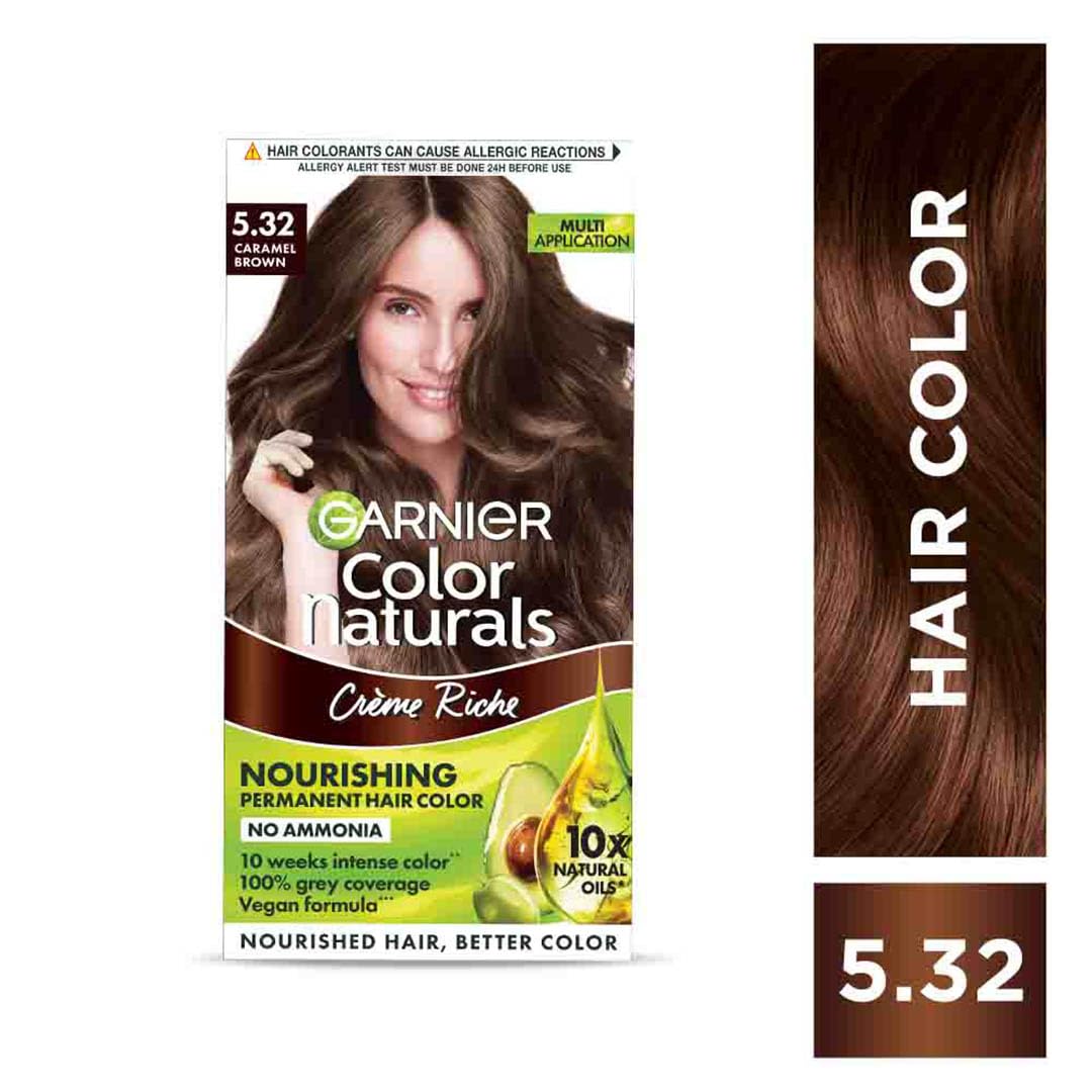 Garnier, Hair Colouring Creme, Long-lasting Colour, Smoothness & Shine, Color Naturals, Shade: 5.32 Caramel Brown, 70ml + 60g