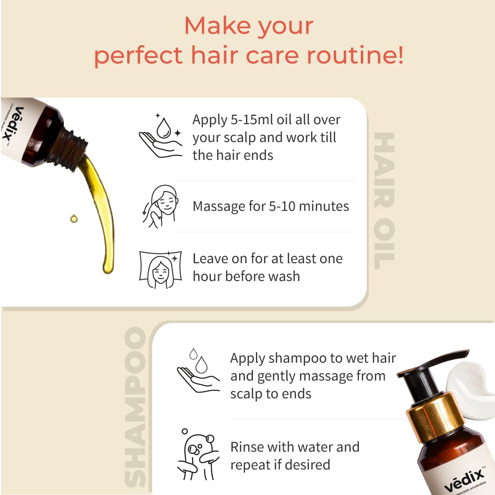 Vedix Jeevath Hair Oil & Dhavath Hairfall Shampoo | Ayurvedic Combo of Root Stimulating Hair Oil & Shampoo For Hairfall | For Curly or Wavy Hair (100 ml + 100 ml )