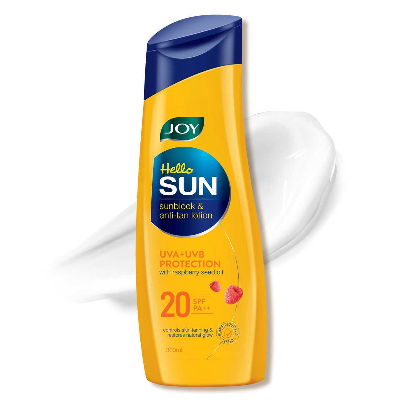 Joy Hello Sun Body Sunscreen Lotion SPF20 PA++ (300ml) | UVA + UVB Protection | Tan Control and restores Glow | Lightweight, Fast Absorbing & Zero White Cast | For Normal to Oily Skin