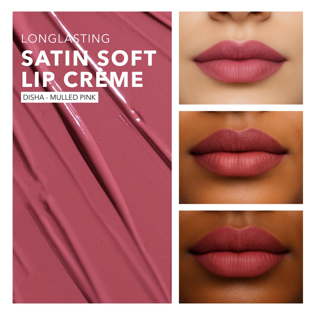 SIMPLYNAM Satin Soft Lip Crème – Mulled Pink | 1 Swipe Full Coverage | Hydrating, Creamy Matte Finish | 16 Hour Stay | Transfer-Proof & Smudge-Proof | Infused with Peptides & Squalane | Vegan