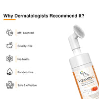 Fixderma 2% Vitamin C Face Wash, Foaming Face Cleanser with Brush, Face wash for Women & Men, Evens skin tone, Reduces fine lines & wrinkles, Exfoliates the skin - 100ml