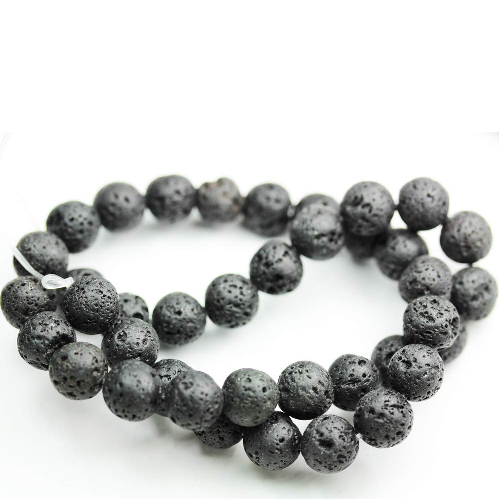 Lava Beads 10mm Natural Gemstone Beads for Bracelets kit Energy Healing Crystals Jewelry Chakra Crystal Jewerly Beading Supplies 15.5inch About 36-40 Beads Black Lava