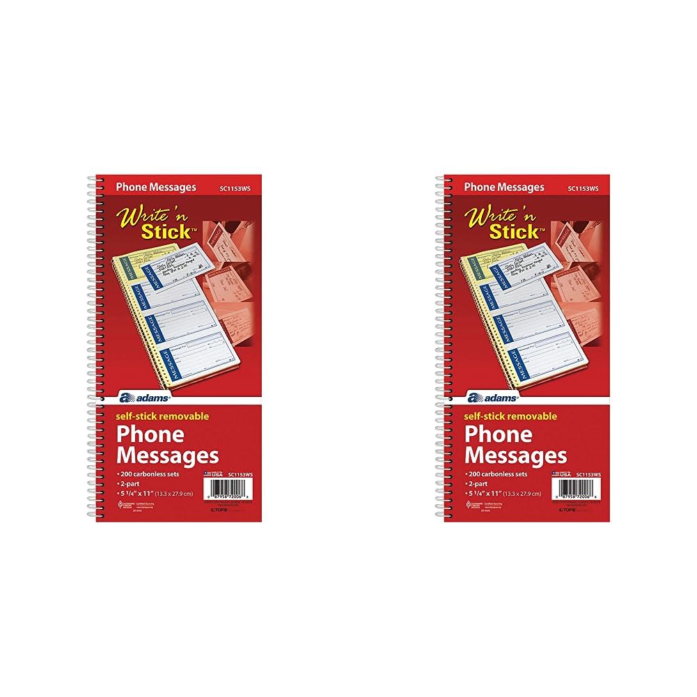 Adams Write 'N Stick Message Pad, 2-Part, Carbonless, Blue, 5-1/4" x 11", 200 Sets per Book (SC1153WS) (Pack of 2) 200 Count (Pack of 2)