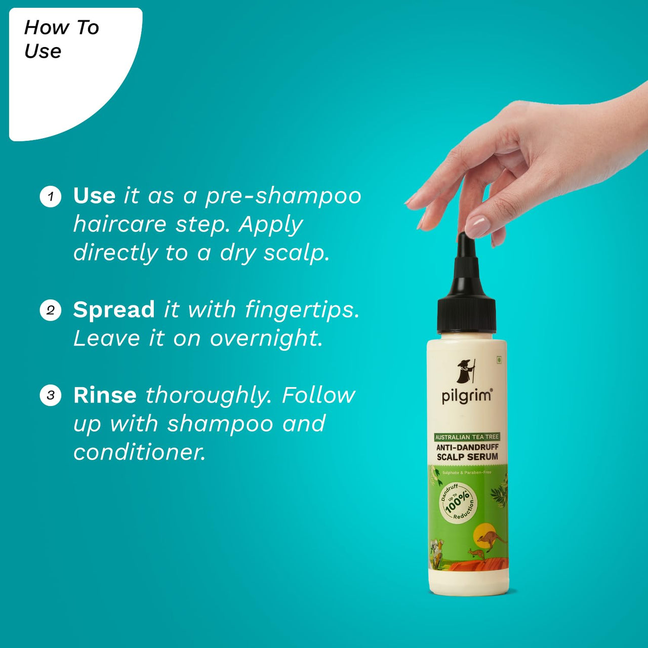 Pilgrim Australian Tea Tree Anti-Dandruff Scalp Serum 100ml | Pre-Shampoo Treatment for Itchy Scalp | Fights Dandruff & Reduces Inflammation | For Women & Men