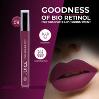 JUICE Matte Lipstick with Goodness of Bio Retinol, Moisturising lock technology, SPF 15 Waterproof & Long Lasting Pink Plum M08