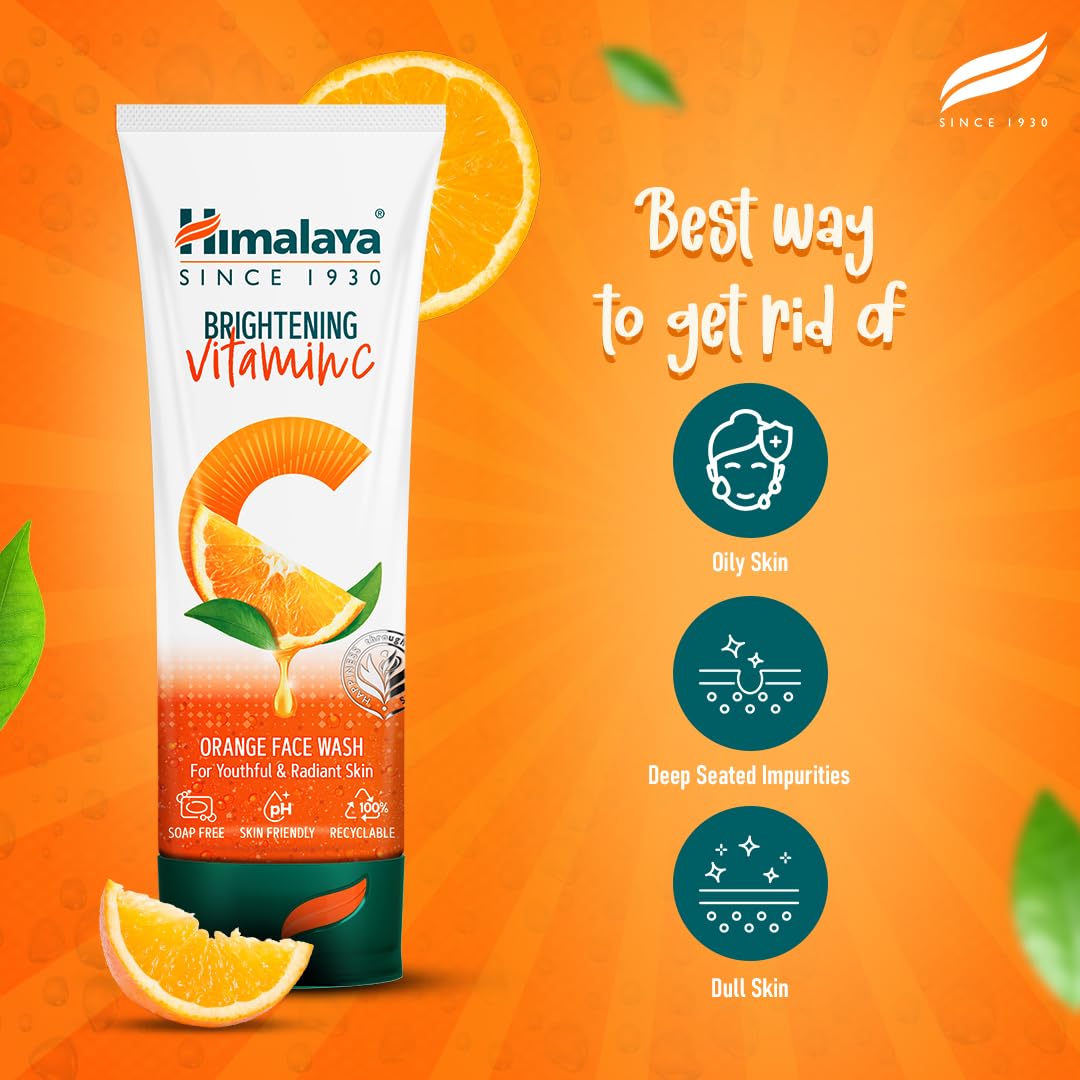 Himalaya Brightening Vitamin C Orange Face Wash | Brightening Face Cleanser | Remove Dull Skin | 100ml