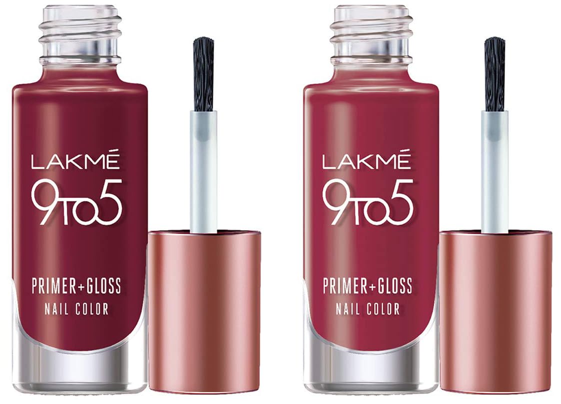 Lakmé 9 To 5 Primer + Glossy Finish Nail Colour & 9 To 5 Primer + Gloss Nail Colour Combo, 6 Ml
