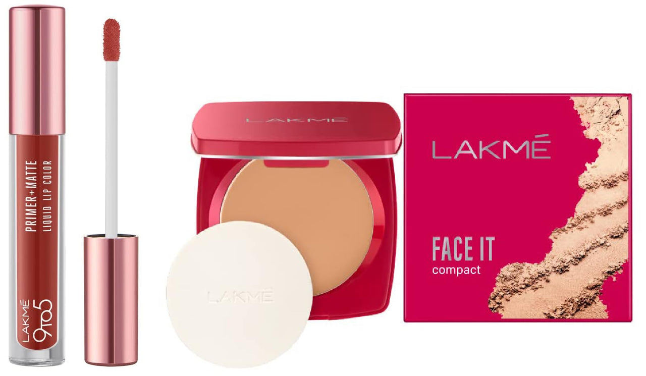 LAKMÉ Lip Color Brown (Matte) & Lakme Faceit Compact Natural Beige, 2 Count