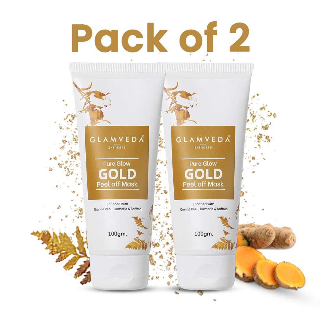 Glamveda Pure Glow Gold Peel Off Mask Enriched With Orange Peel,Turmeric & Saffron Pack of 2 (Gold)