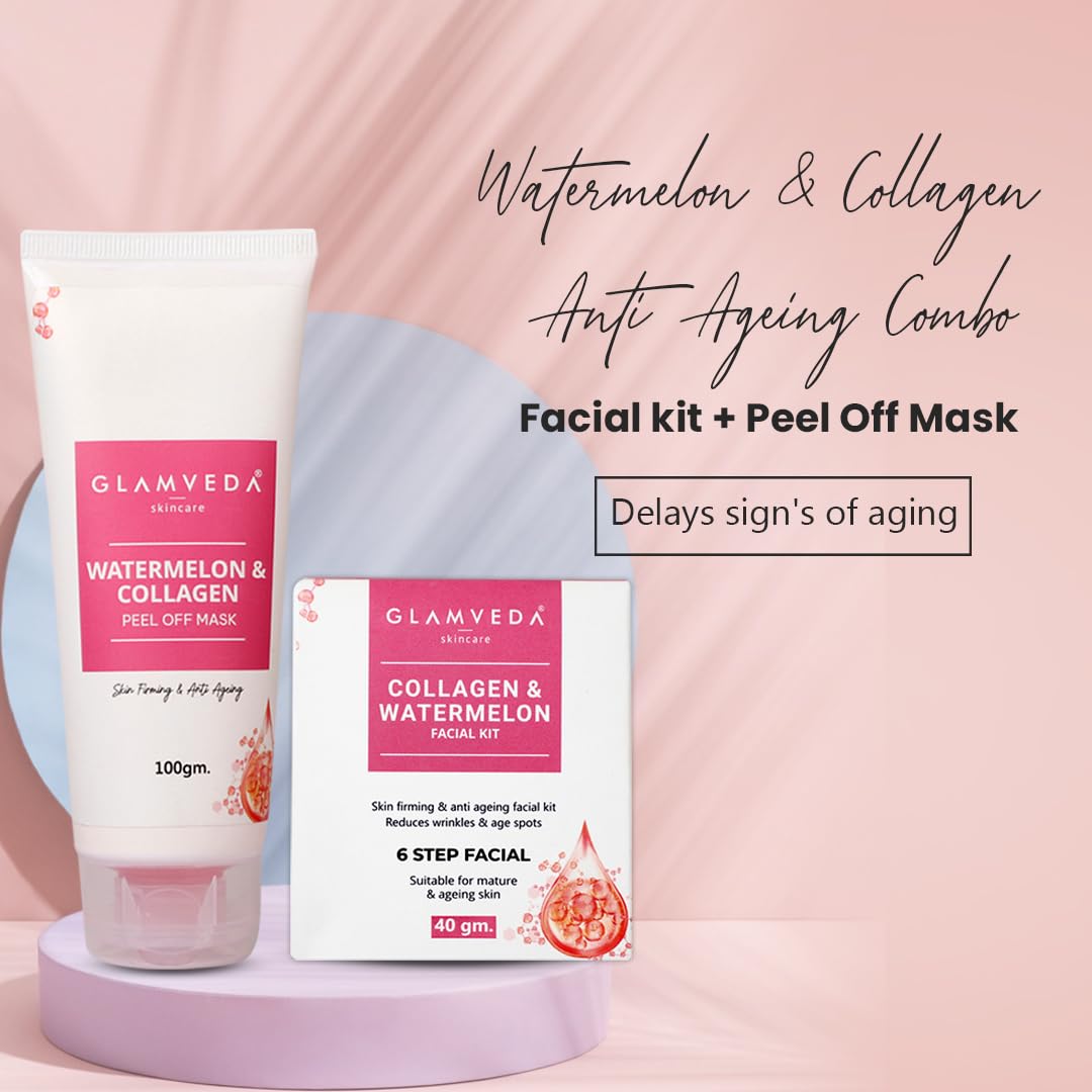 Glamveda Watermelon & Collagen Anti Ageing Combo For Delay's ageing ( Facial Kit + Peel Off Mask )