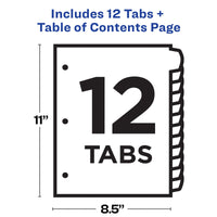 Avery 12 Tab Dividers for 3 Ring Binders, Customizable Table of Contents, Multicolor Tabs, 1 Set (11843) 1 pack