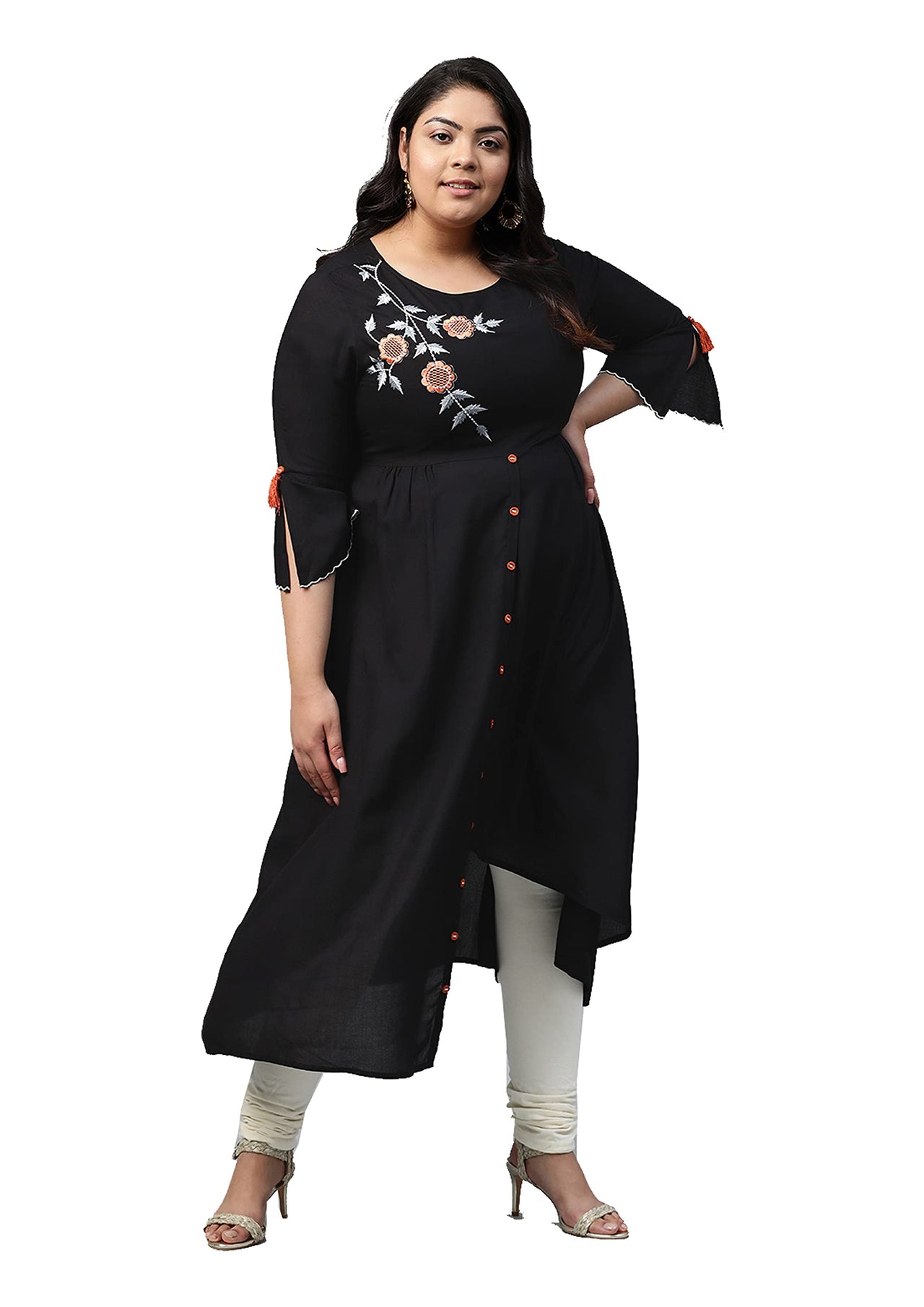 Yash Gallery Women's  Plus Size Plus Size Rayon Embroidered Front Slit Kurta for Women