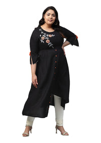 Yash Gallery Women's  Plus Size Plus Size Rayon Embroidered Front Slit Kurta for Women