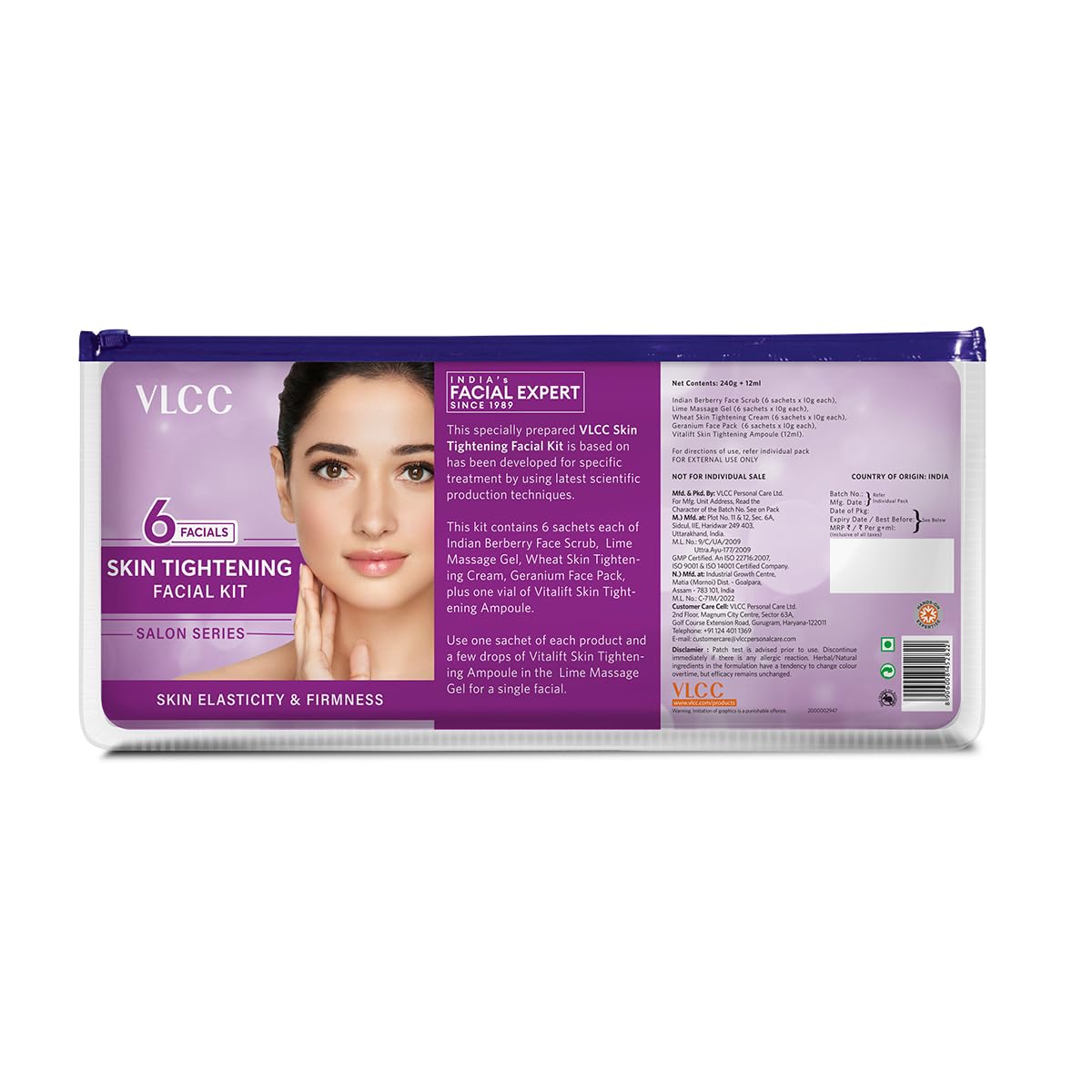 VLCC Skin Tightening Facial Kit (6 Facials) - 240g + 12ml | At Home Facial with Indian Berberry, Wheatgerm, Carrot Extracts & Geranium | Tightens & Firms Skin | Youthful Radiance
