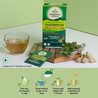A TATA Product - Organic India Tulsi Green Tea Lemon Ginger - 25 Teabags, Herbal Blend with Green-Tea, Tulsi, Lemon & Ginger, Supports Digestion, Refreshing Taste, Natural Ingredients