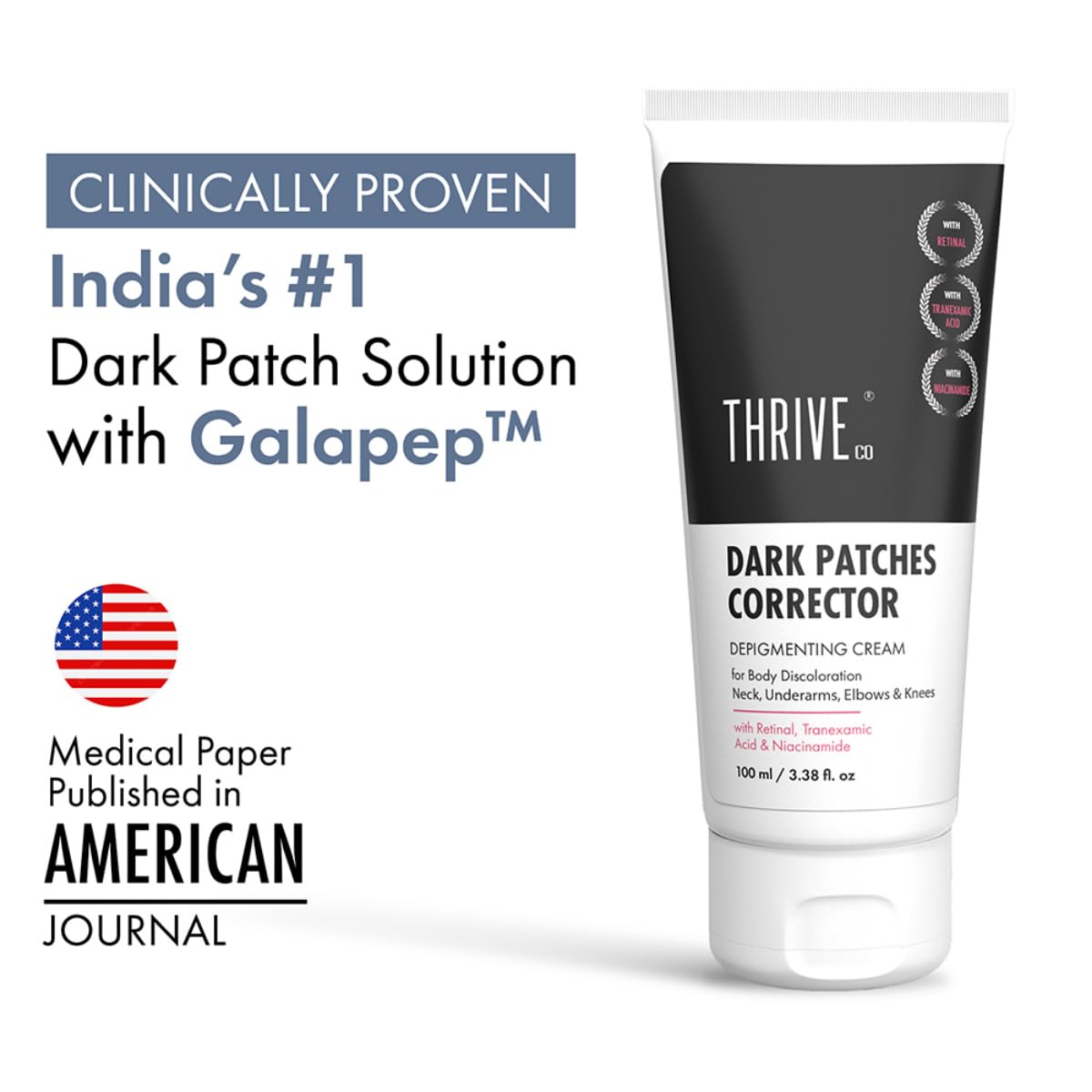 ThriveCo Dark Patches Corrector Cream| Dark Patches Removal | With Retinal &Niacinamide for Dark Neck, Underarms, Inner Thighs, Knuckles, Elbows & Knees. Men & Women | 100ml