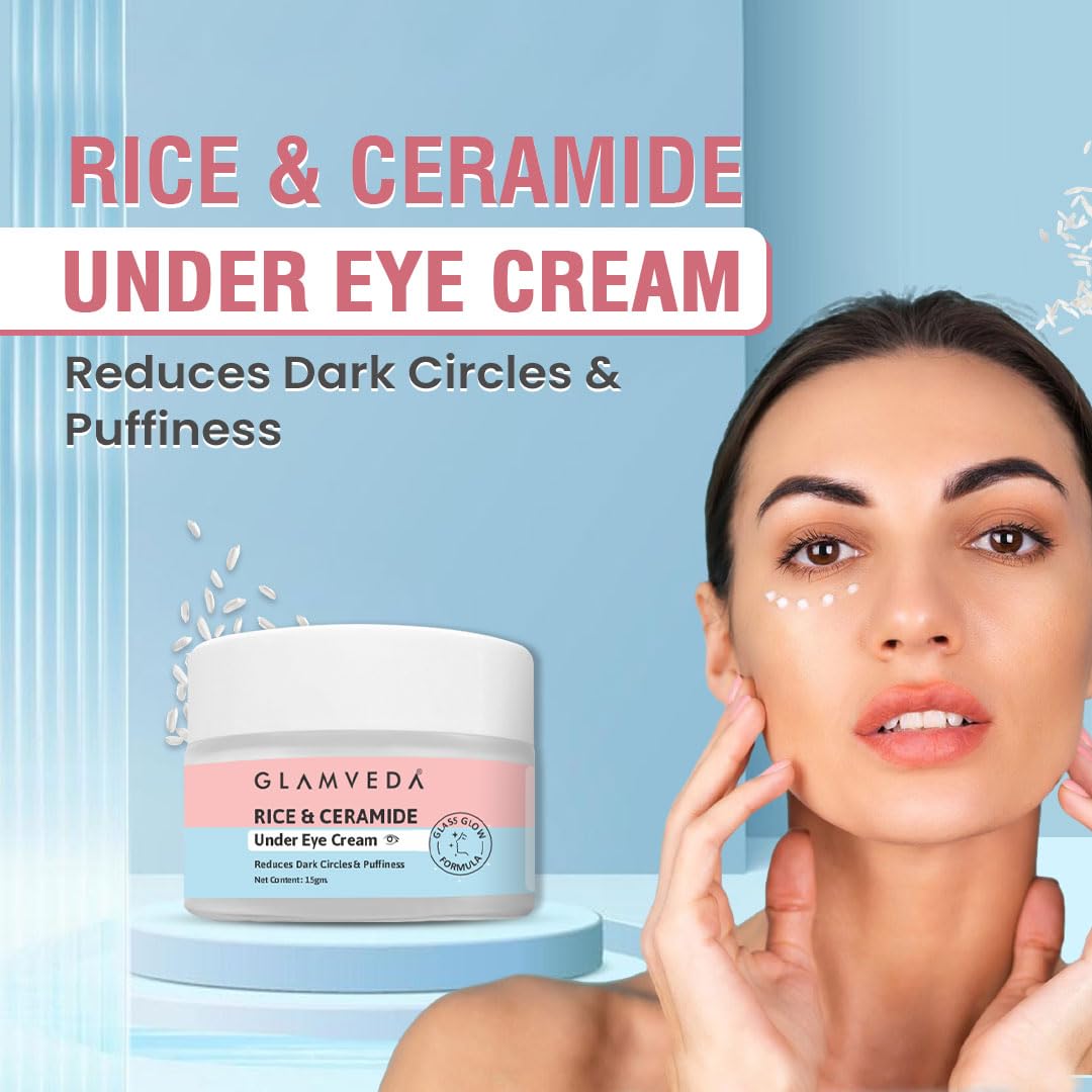 Glamveda Rice & Ceramide Under Eye Cream | Reduces Dark Circles & Puffiness | 15 gm