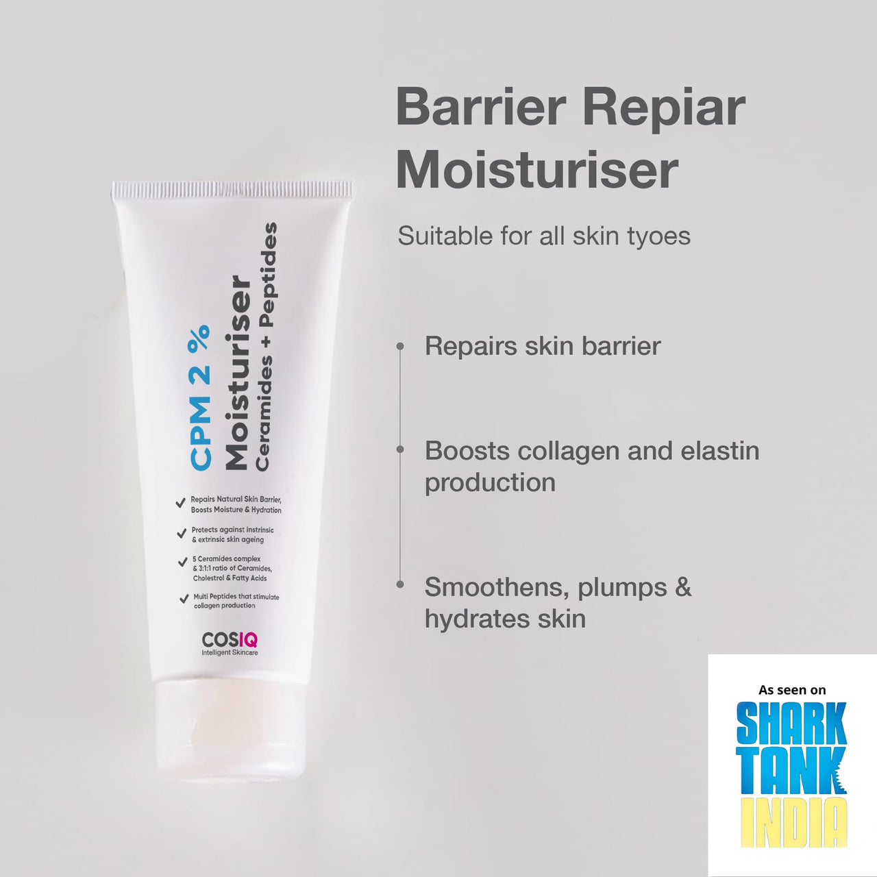 Cos-IQ CPM 2% Ceramides Moisturizer with Peptides for Intense Moisturizing and Skin Strengthening | Barrier Repair Cream | For Oily, Dry, Normal & Sensitive Skin | 100ml