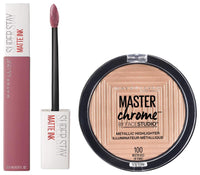 Maybelline New York Super Stay Matte Ink Liquid Lipstick, 15 Lover, 5ml and Maybelline New York Face Studio Master Chrome Metallic Highlighter, Molten Gold, 6.7g