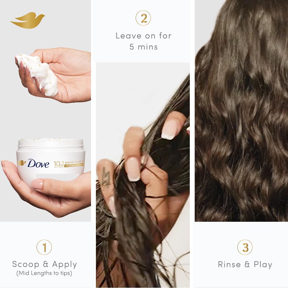 Dove 10in1 Peptide Bond Strength Hair Treatment Mask 300 ml |For Extremely Damaged Hair | with PROTEIN PEPTIDES beads| Reoncstructs bonds to repair heat, colour, chemical damage