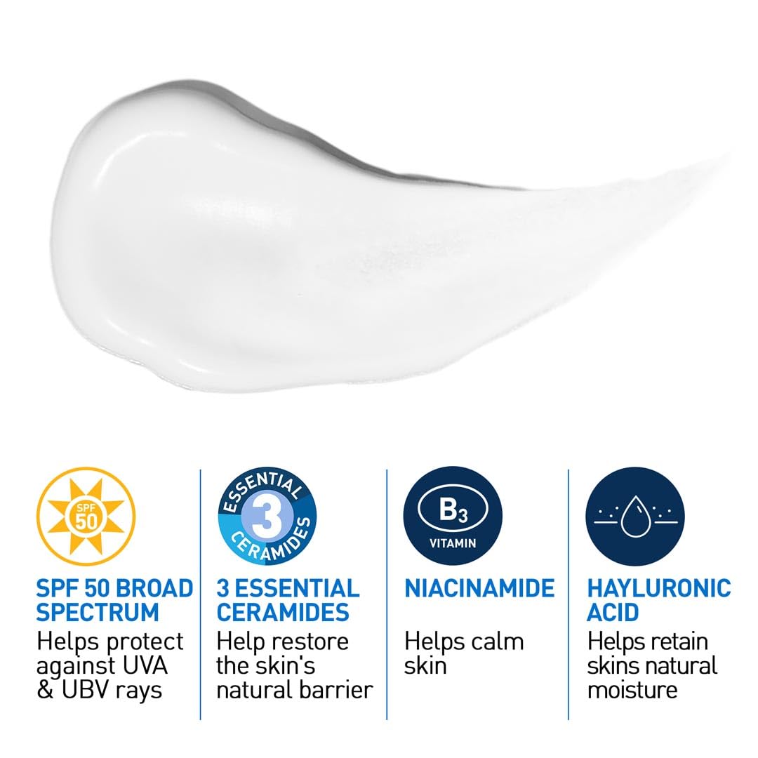CeraVe AM Facial Moisturizing Lotion for Normal to Dry Skin (52 ml) with Broad Spectrum Sunscreen SPF 50, Enriched with Ceramides, Niacinamide & Hyaluronic acid