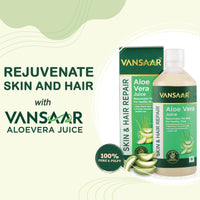Vansaar Aloe Vera Juice - 1L | For Glowing Skin & Healthy Hair | 100% Natural, Cold Pressed with Pulp