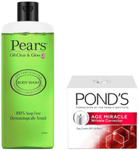 Pears Oil Clear and Glow Shower Gel, 250ml & Ponds Age Miracle Wrinkle Corrector Day Cream SPF 18 PA++ 20g