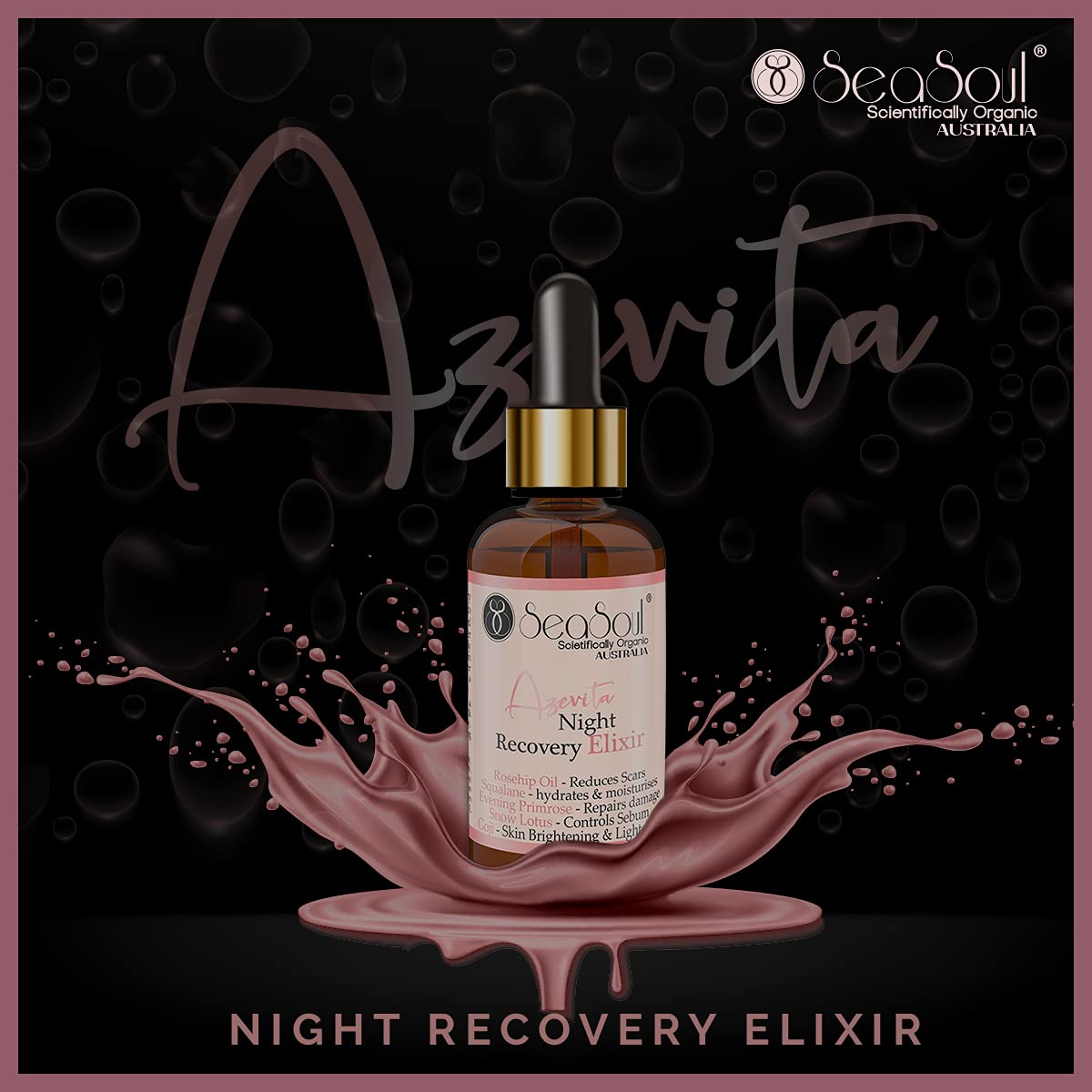 SeaSoul Face Serum Anti-Ageing Night Recovery Moisturizer with Squalane for Hydrating, Goji Berries for Skin Brightening, Snow Lotus for Sebum Control & Evening Primrose for Wrinkle Reduction (30 ml)