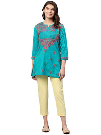 Ada Women's  Cotton Top Hand Embroidered Lucknowi Chikankari Tunic Kurti