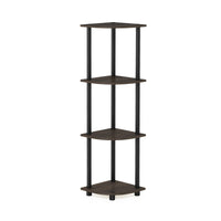 Furinno Turn-N-Tube 4-Tier Corner Display Rack Multipurpose Shelving Unit, Dark Brown Grain/Black 4-Tier Round Tube