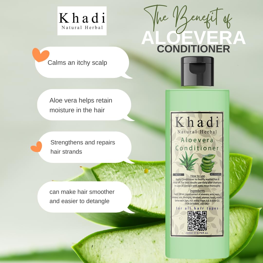 Khadi Natural Herbal Paraben Free Aloe vera Conditioner And Lime Shampoo Combo Pack For Hair Growth Controls Hair Fall | Anti Dandruff | Suitable For Dry, Curly And Frizzy Hair