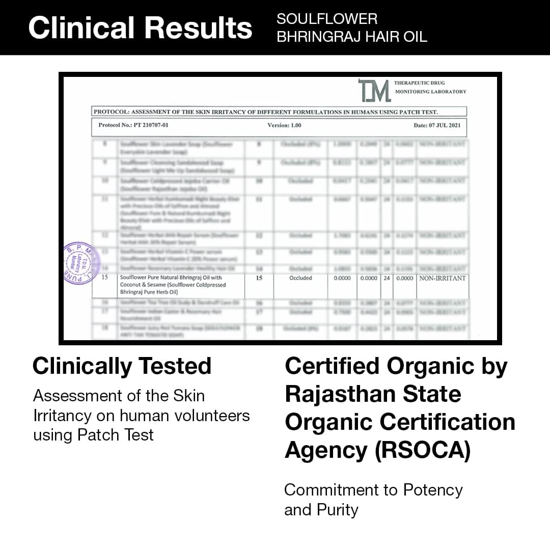 Soulflower Maha Bhringraj Oil for Hair growth 225ml | Natural Hair Growth, Strengthening & Nourishing Roots | Anti-Dandruff, Cooling Scalp Relief | Coconut & Sesame Oil Blend | Pure & Organic