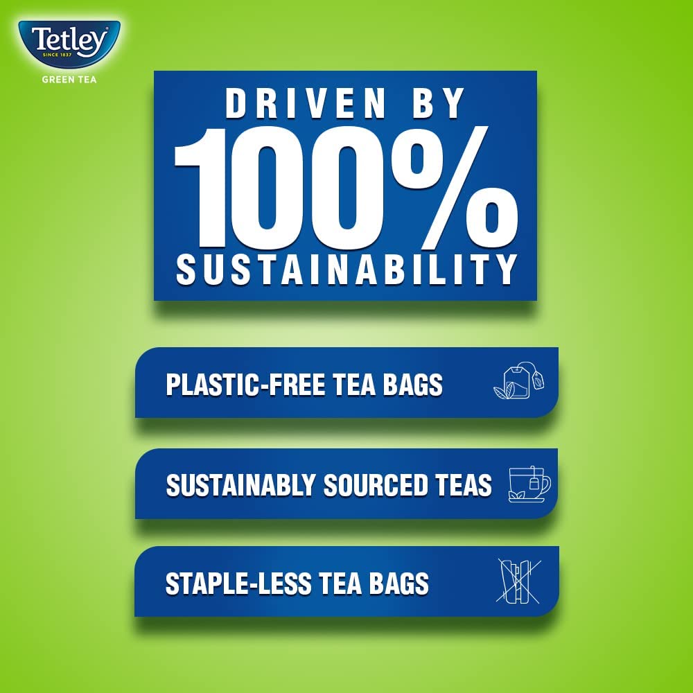 Tetley Green Tea Immune, With Added Vitamin C, Naturally Mango Flavour, 25 Tea Bags, 1.3gx25, 32 Grams