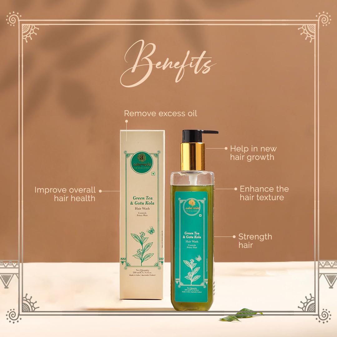 Ashpveda Gotu Kola and Green Tea Hair Wash Shampoo - Promotes Healthy, Silky-Smooth Hair - Natural Ingredients With Hair Frizz Control (30 ml)