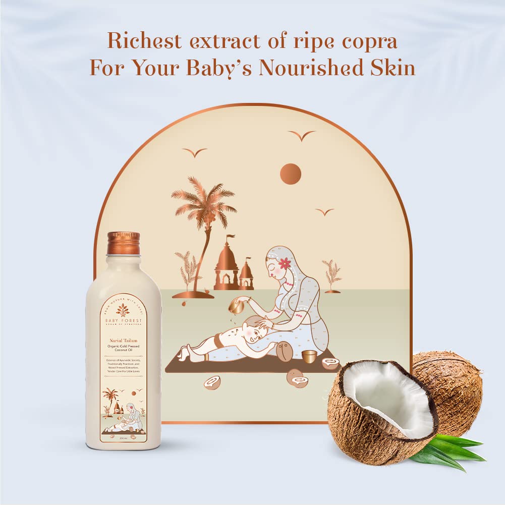 Baby Forest Narial Tailam Organic Cold Pressed Coconut Oil| 100% Natural | Coconut Oil for Baby Skin & Hair Care| Derma Safe | Cruelty-Free | 200 ml | Pack of 1
