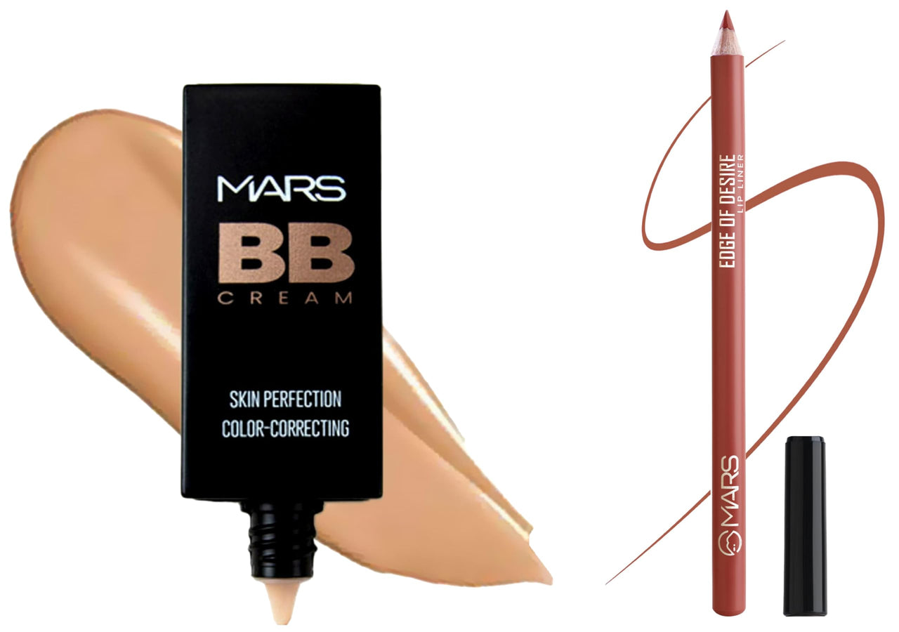 MARS BB Cream Lightweight Foundation | Blendable BB Cream for Women(30 ml) (Tan) Matte Lip Liner | One Swipe Smooth Application | Long Lasting Lip Pencil (1.4gm) (15-MUDDY BRICK)