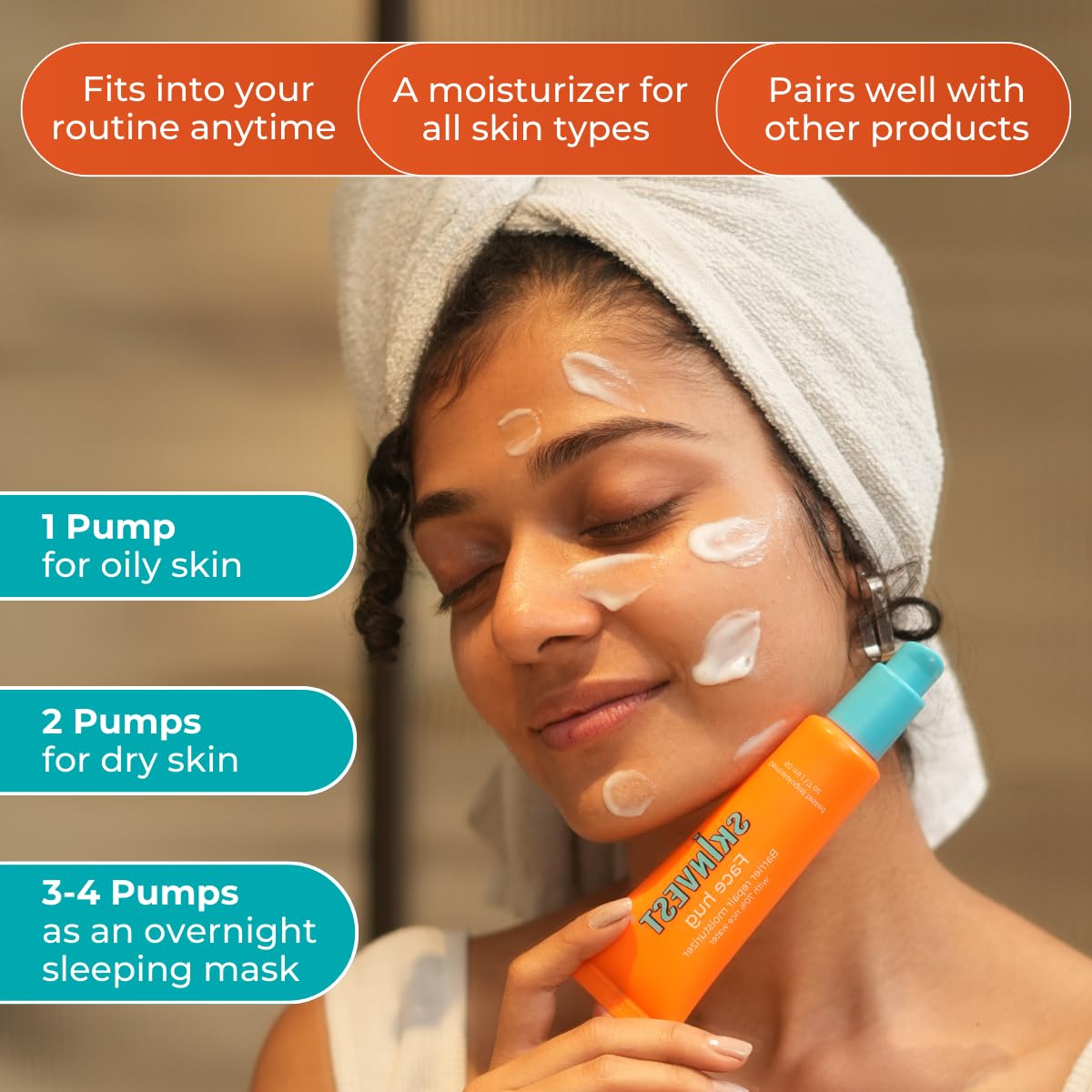 Skinvest Face Hug Barrier Repair Moisturizer with 70% Rice Water | Deep Hydration, Skin Barrier Repair & Brightening | Ceramides, Peptides & Niacinamide | Overnight Sleeping Mask | Lightweight | 50ml